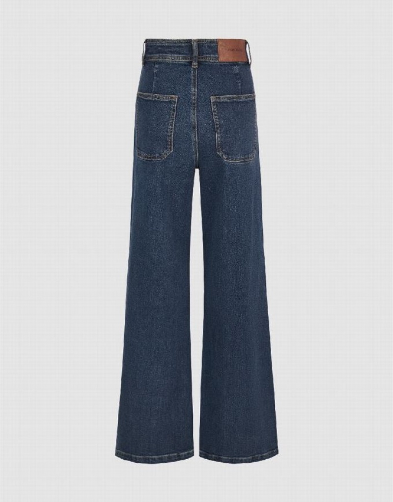 Blue Urban Revivo Front Pocket Wide-Leg Women's Jeans | 85170DOKW