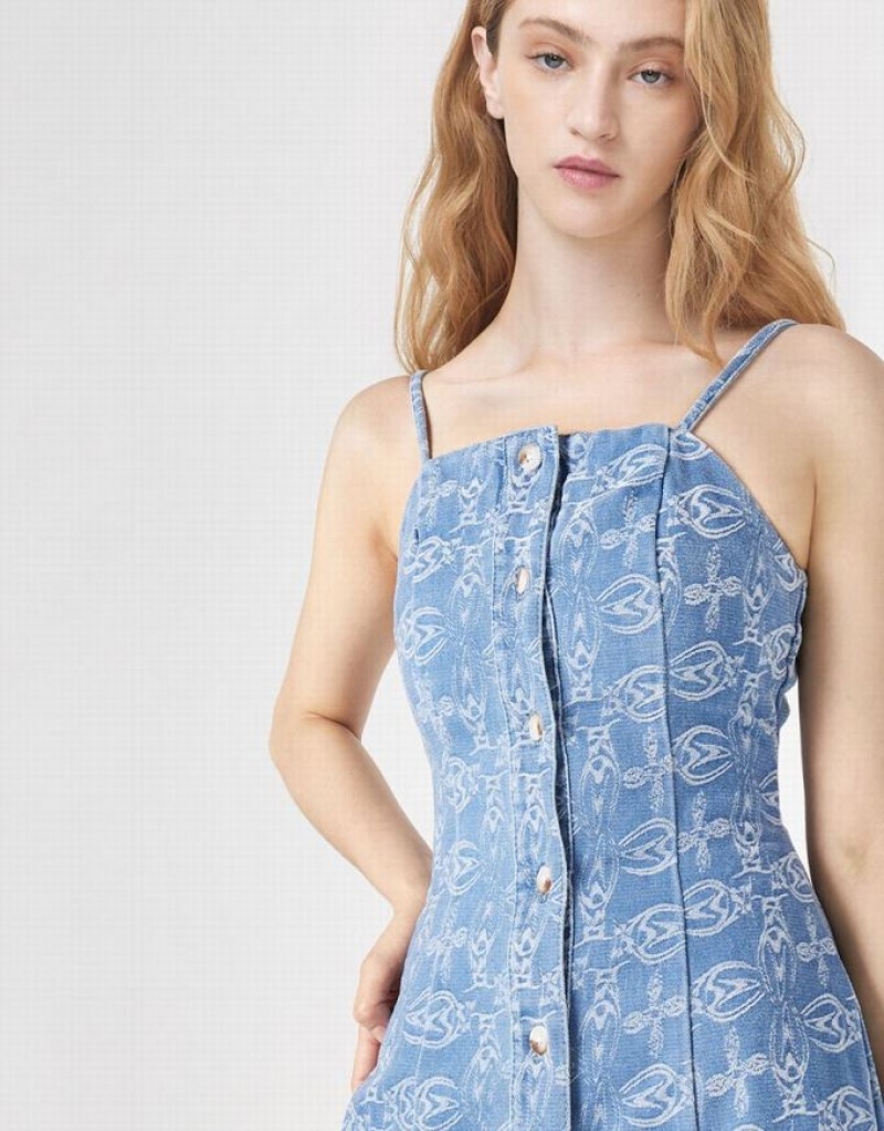 Blue Urban Revivo Geo Pattern Cami Women's Denim Dress | 62793DIVB