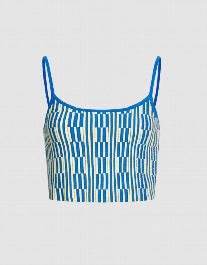 Blue Urban Revivo Geo Pattern Knitted Women\'s Camisole | 20176HGMJ