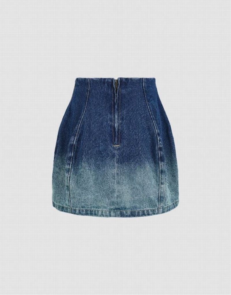 Blue Urban Revivo Gradient Mini A-Line Women's Denim Skirt | 15869DVCL