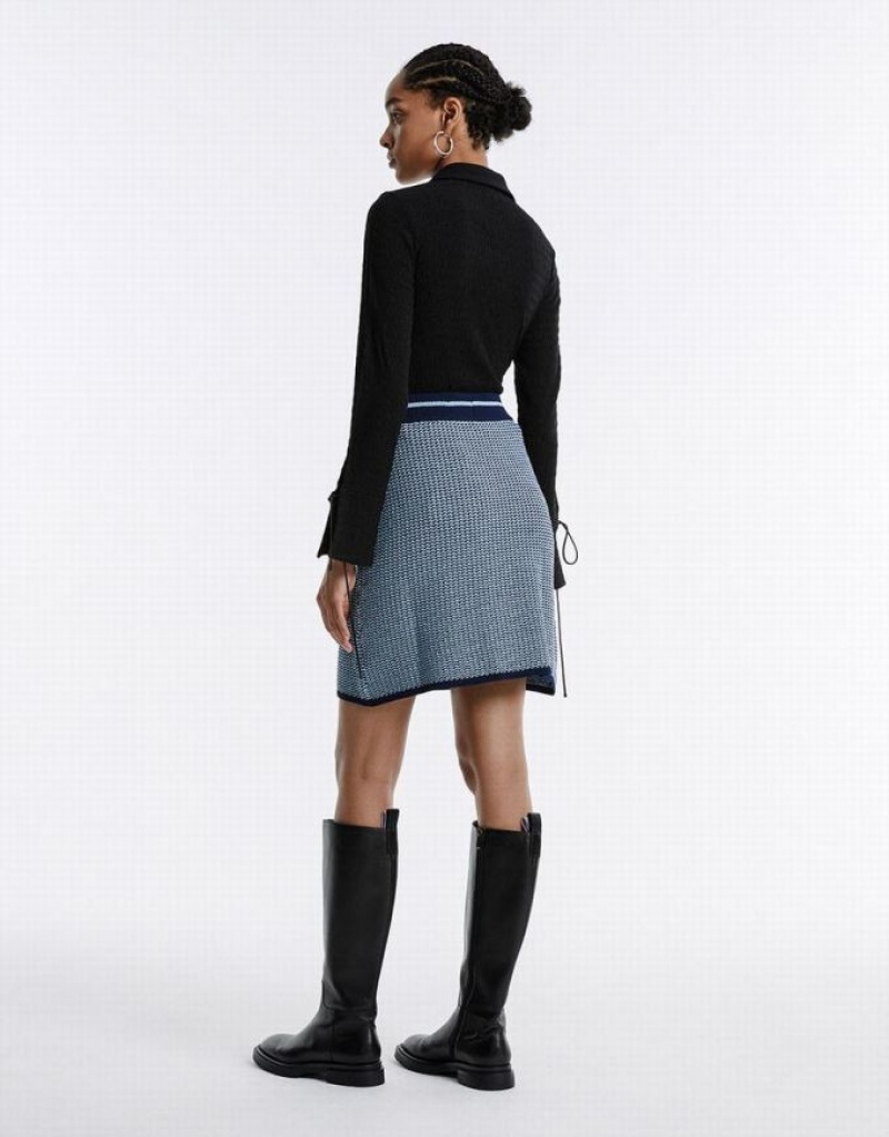 Blue Urban Revivo High Waist Knitted Women's Skirts | 49501BNRA