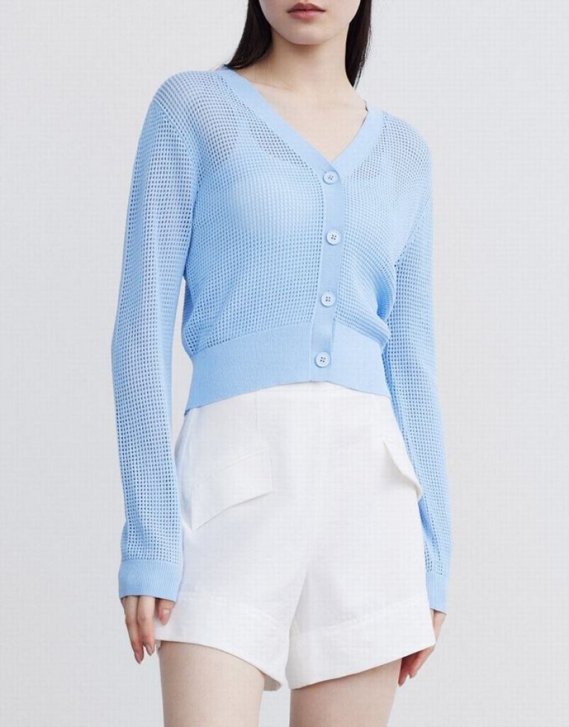 Blue Urban Revivo Knitted Button Up Women's Cardigan | 30294KGCI