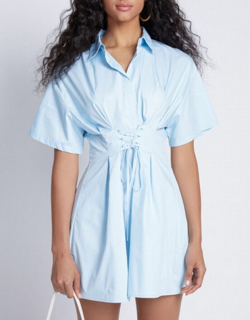 Blue Urban Revivo Lace Up Detail Women's Shirt Dress | 57402AYFP