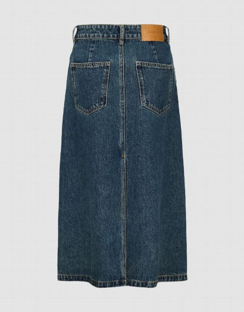 Blue Urban Revivo Midi A-Line Women's Denim Skirt | 51284NKRB