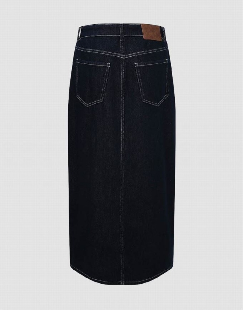 Blue Urban Revivo Midi Straight Women's Denim Skirt | 45023WEZA