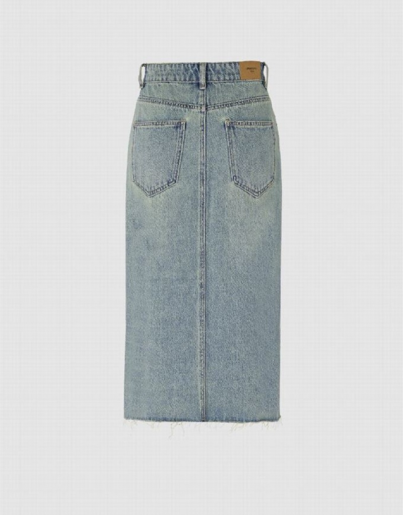 Blue Urban Revivo Midi Straight Women's Denim Skirt | 10485YQEL