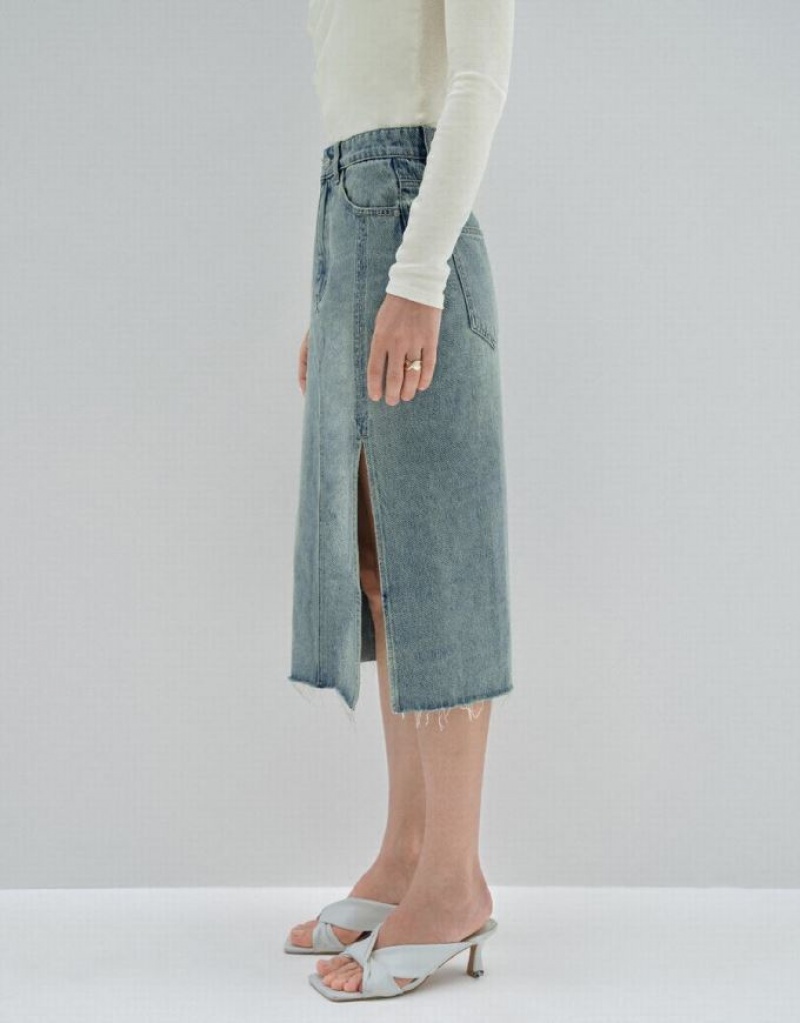 Blue Urban Revivo Midi Straight Women's Denim Skirt | 10485YQEL