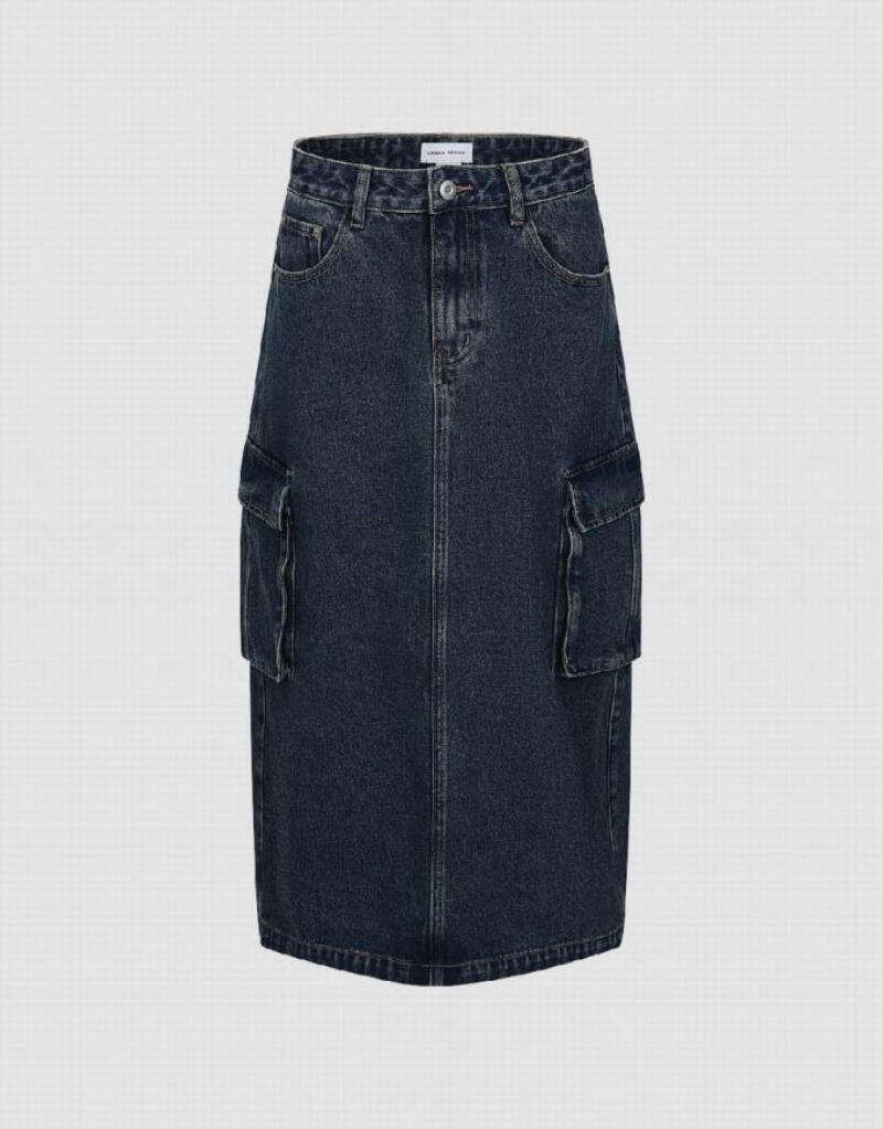 Blue Urban Revivo Midi Straight Women's Denim Skirt | 87513PHBO