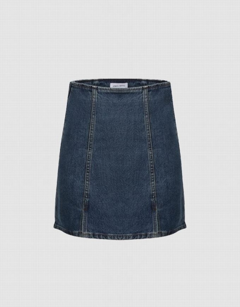 Blue Urban Revivo Mini A-Line Women\'s Denim Skirt | 50926BVUZ