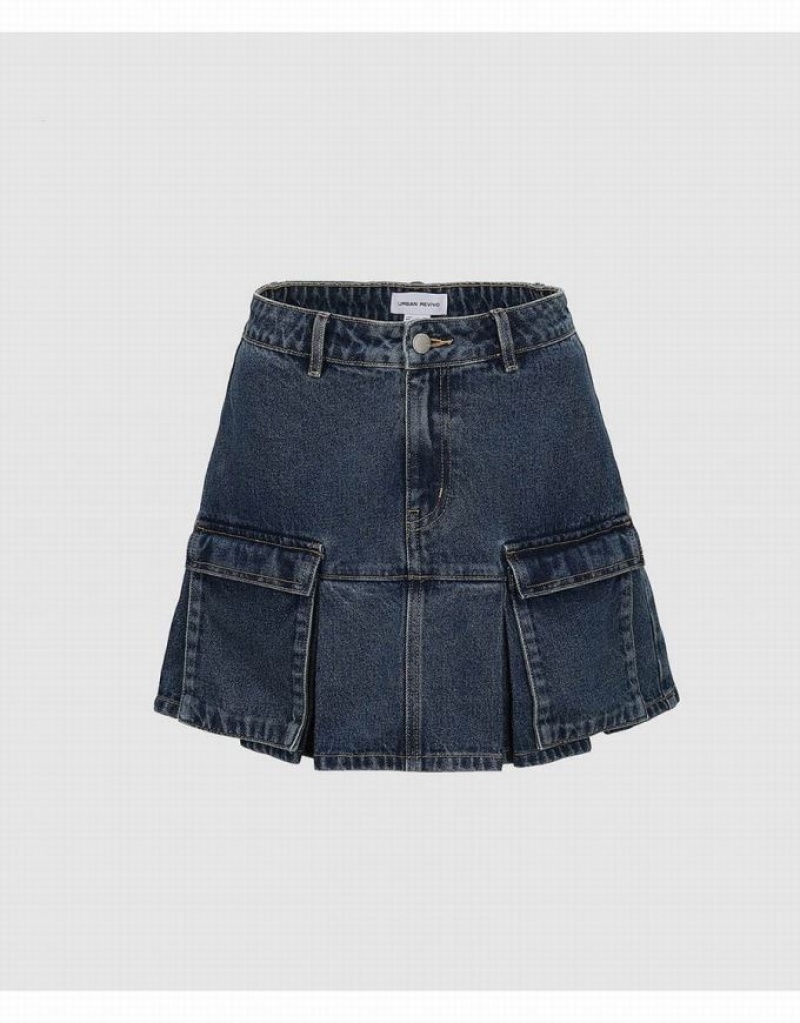 Blue Urban Revivo Mini A-Line Women\'s Denim Skirt | 18052VRSC