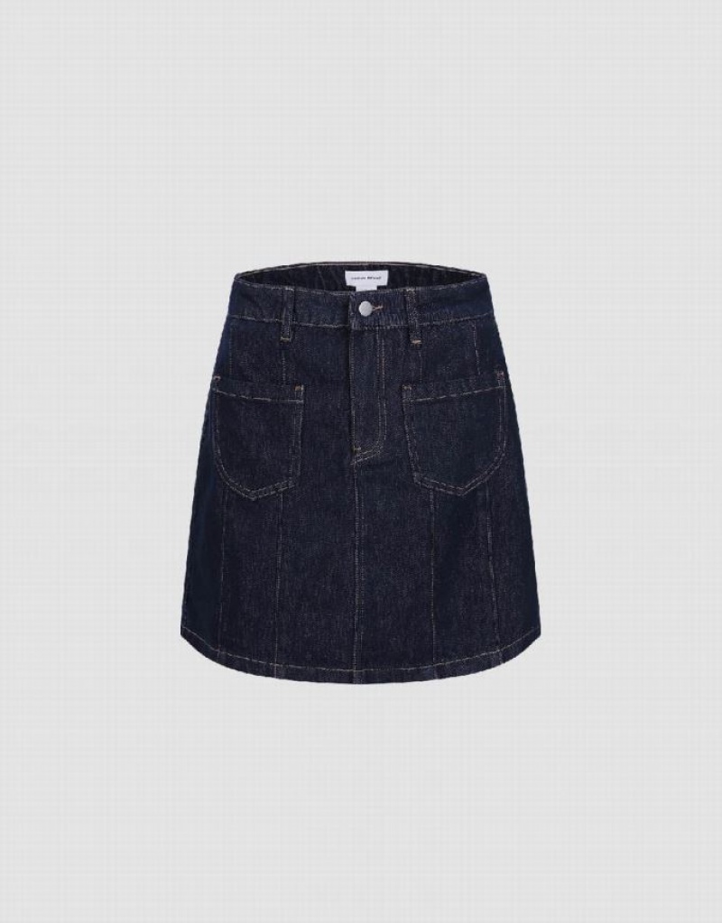 Blue Urban Revivo Mini A-Line Women\'s Denim Skirt | 04539SMEU