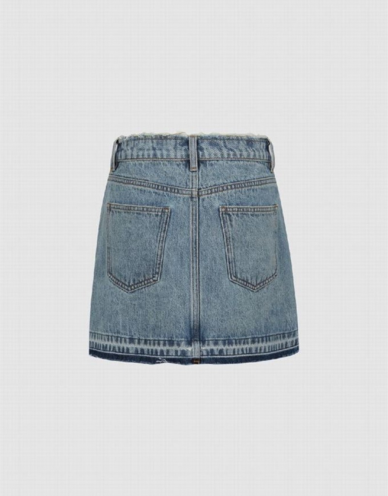 Blue Urban Revivo Mini A-Line Women's Denim Skirt | 60753VFIA