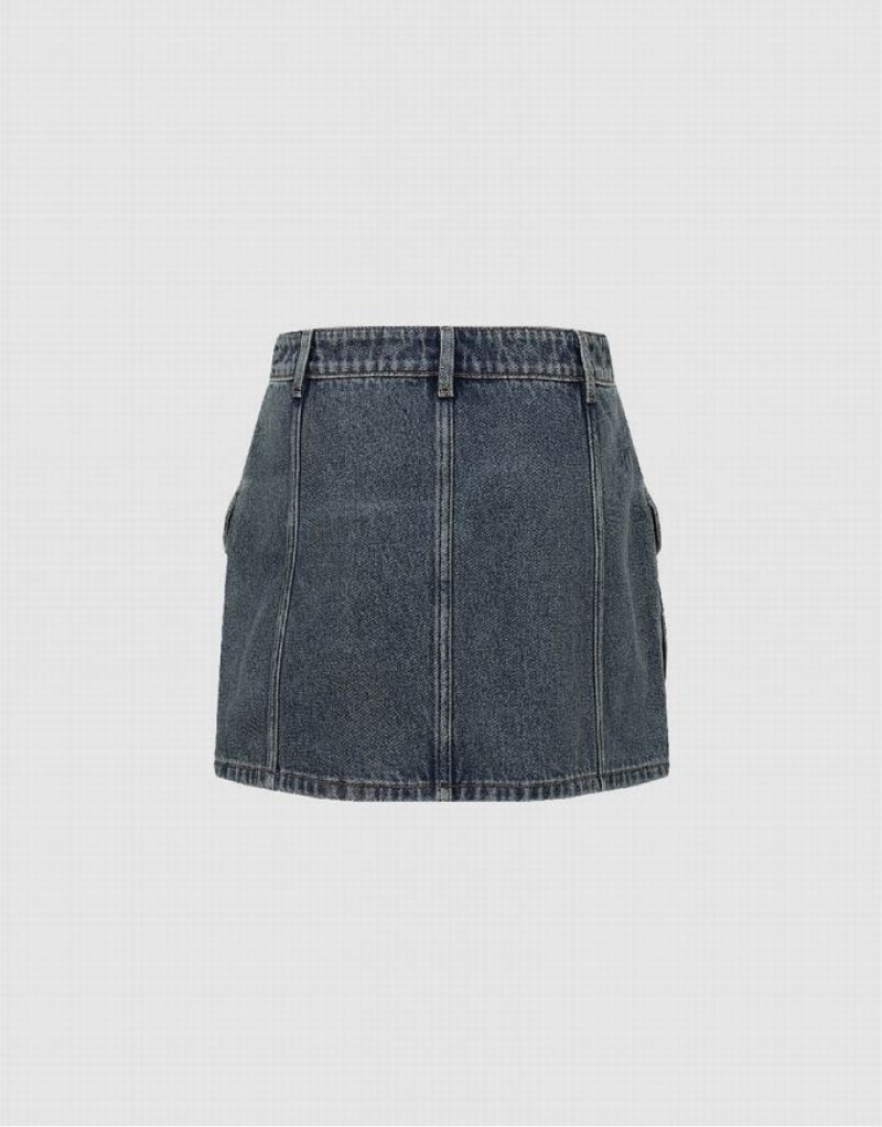 Blue Urban Revivo Mini A-Line Women's Denim Skirt | 09715LPZF