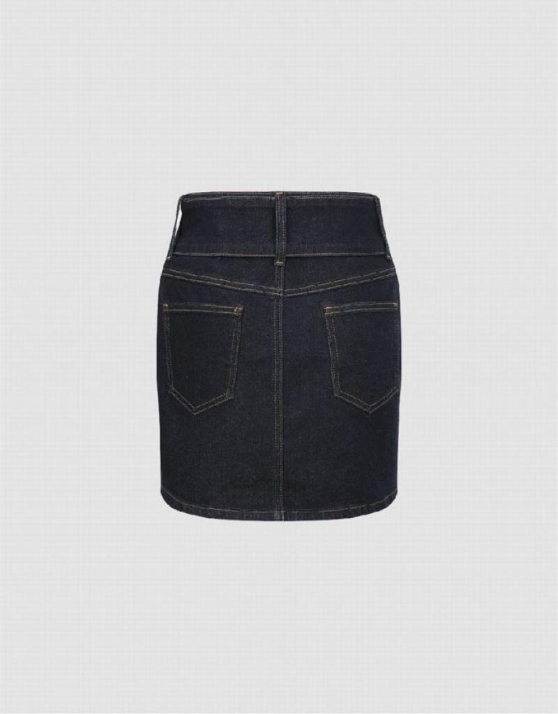 Blue Urban Revivo Mini Skinny Women's Denim Skirt | 29714MUEB