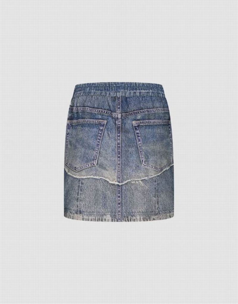 Blue Urban Revivo Mini Straight Women's Denim Skirt | 20136STJP