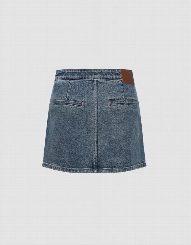 Blue Urban Revivo Mini Straight Women's Denim Skirt | 51943JUNR