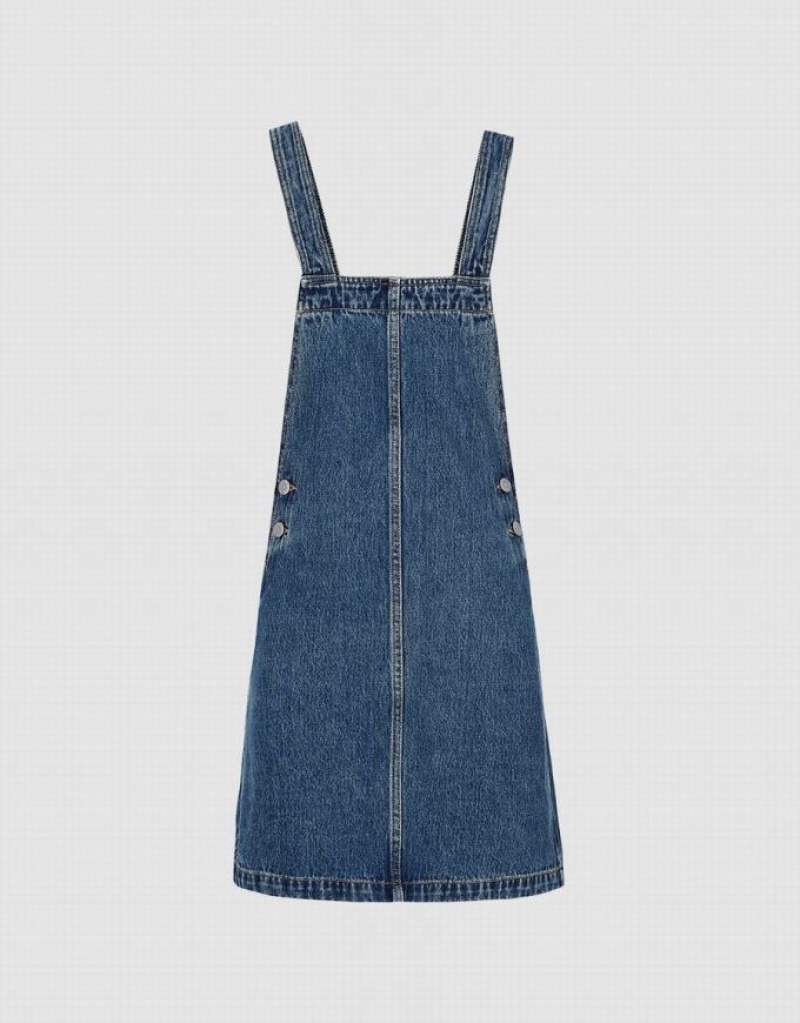 Blue Urban Revivo Pinafore Women\'s Denim Dress | 43061QATK