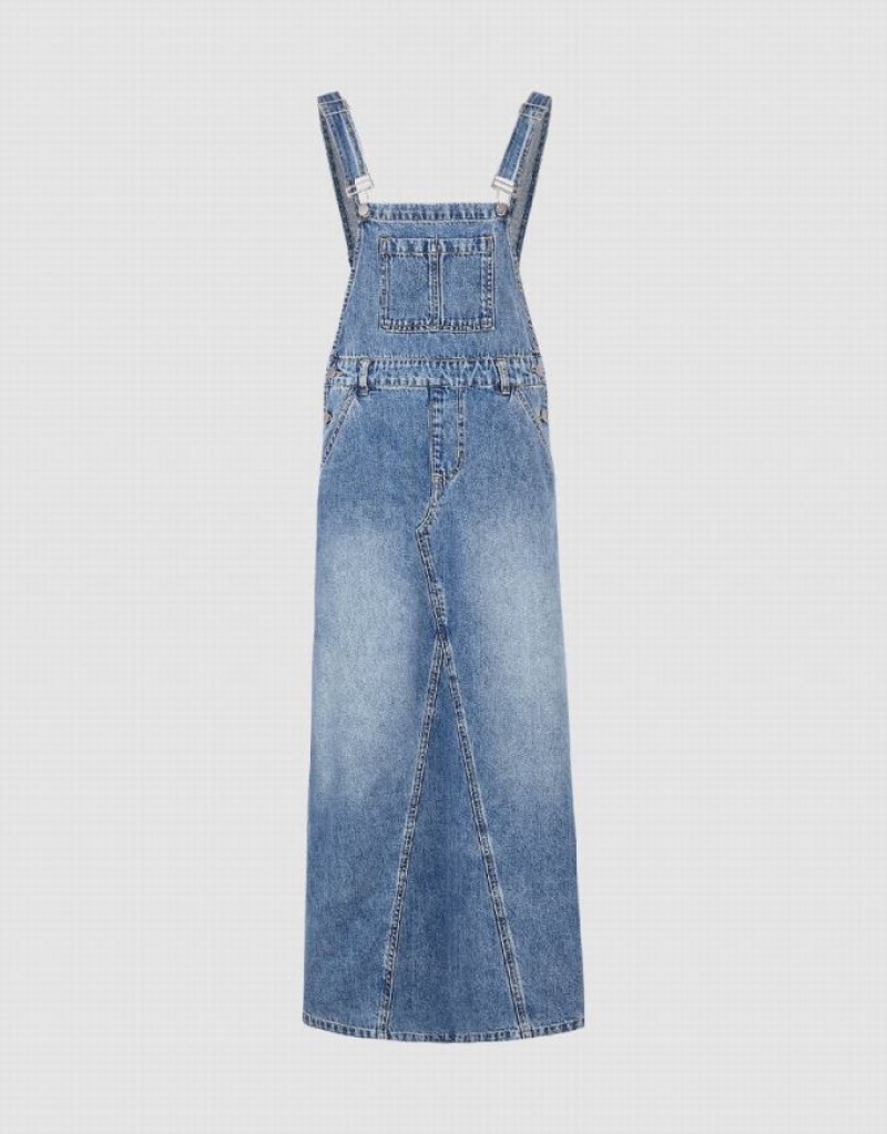 Blue Urban Revivo Pinafore Women's Denim Dress | 41065YCOT