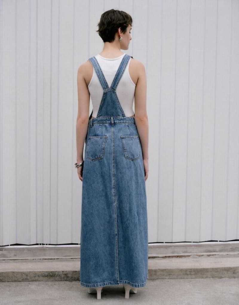 Blue Urban Revivo Pinafore Women's Denim Dress | 41065YCOT