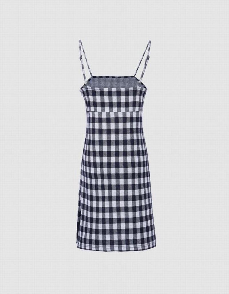 Blue Urban Revivo Plaid Cami Women's Knitted Dress | 97526LZIF