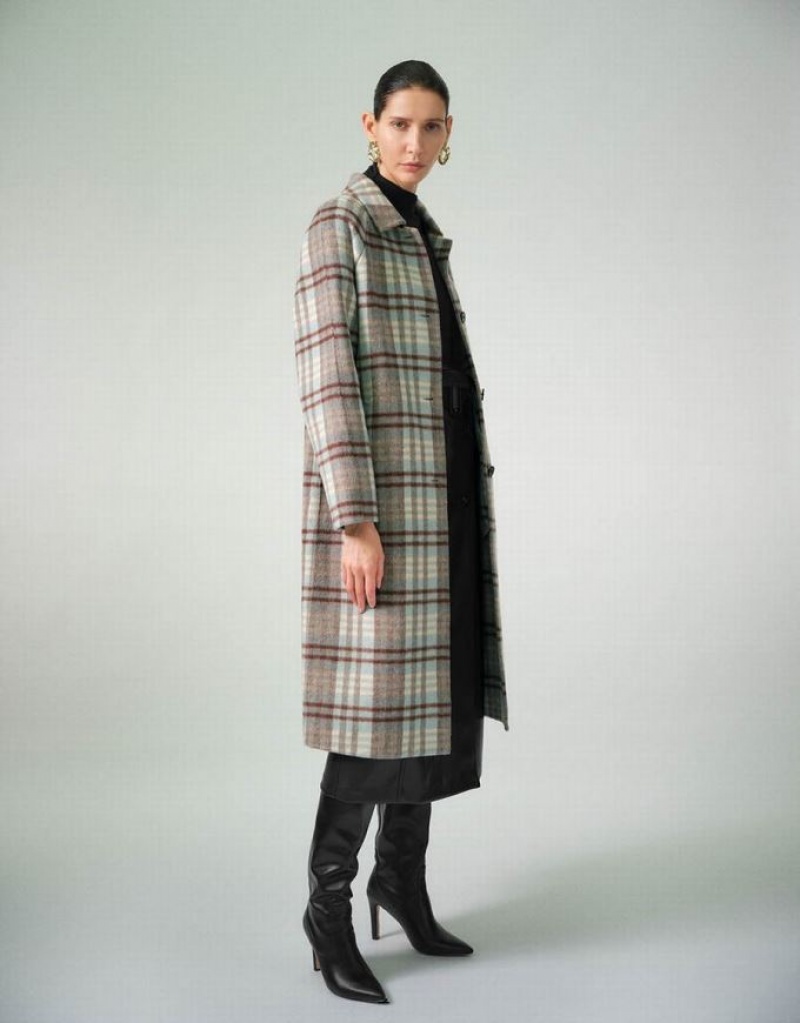 Blue Urban Revivo Plaid Straight Women's Coats | 97018SCAV