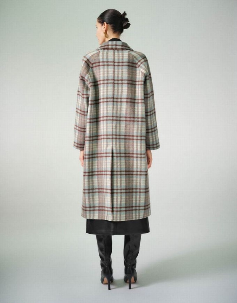 Blue Urban Revivo Plaid Straight Women's Coats | 97018SCAV