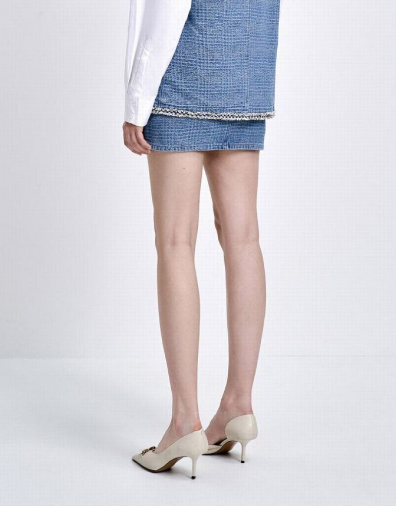 Blue Urban Revivo Plaid Women's Denim Skirt | 95601ZYUB