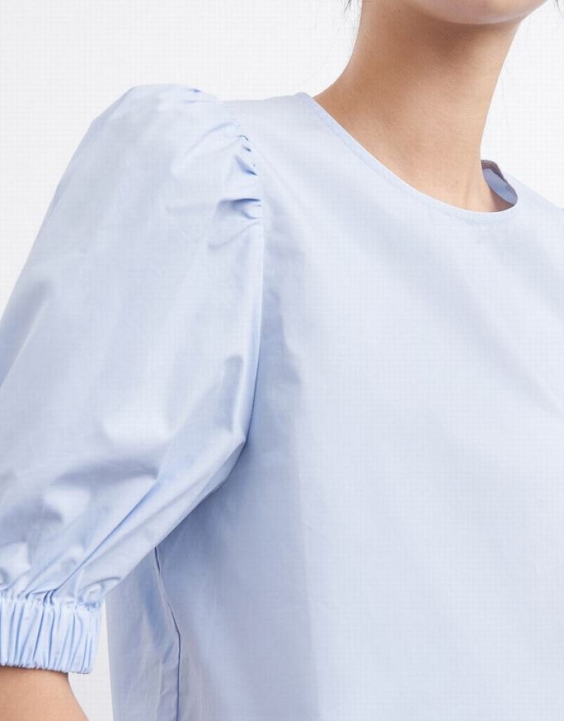 Blue Urban Revivo Plain Puff Sleeve Women's Blouse | 25968YOIZ