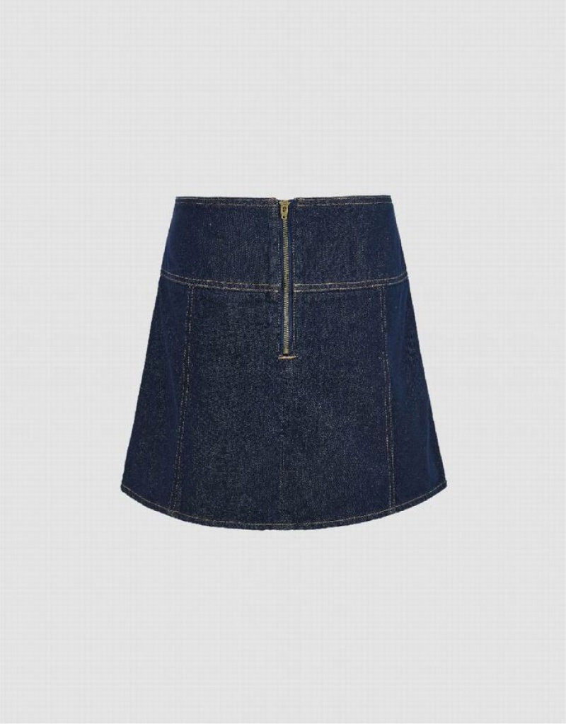 Blue Urban Revivo Pleated Mini Women's Denim Skirt | 83657OZJL