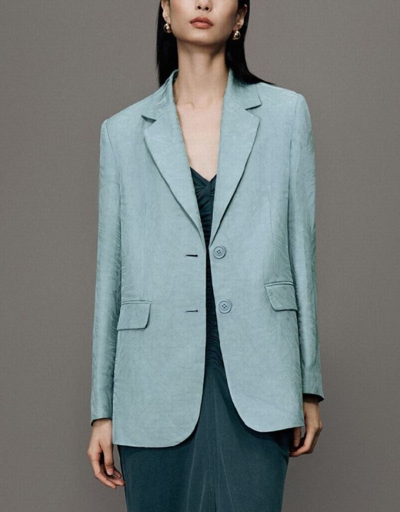 Blue Urban Revivo Pritned Notch Lapel Women's Blazers | 90287ZRCB