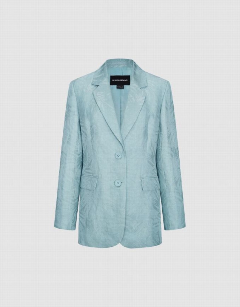 Blue Urban Revivo Pritned Notch Lapel Women\'s Blazers | 90287ZRCB