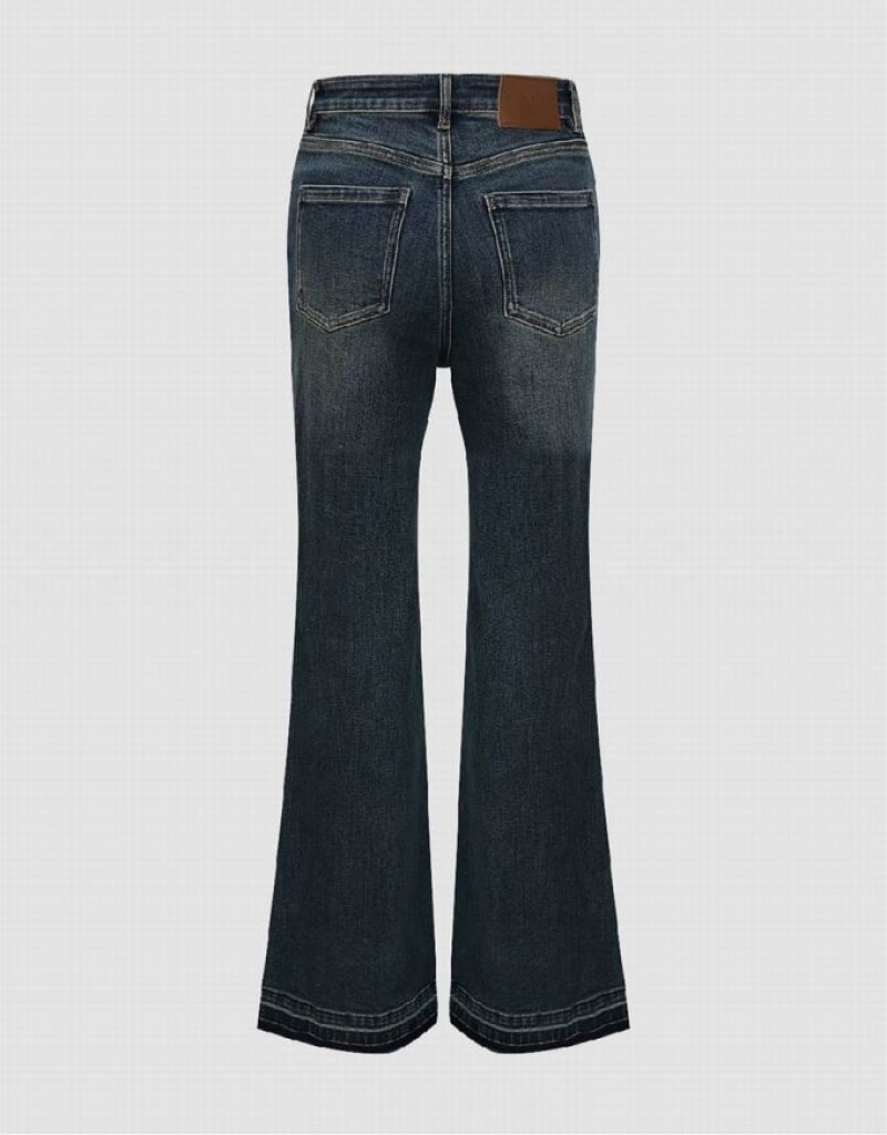 Blue Urban Revivo Raw Hem Flare Women's Jeans | 58749XEAV