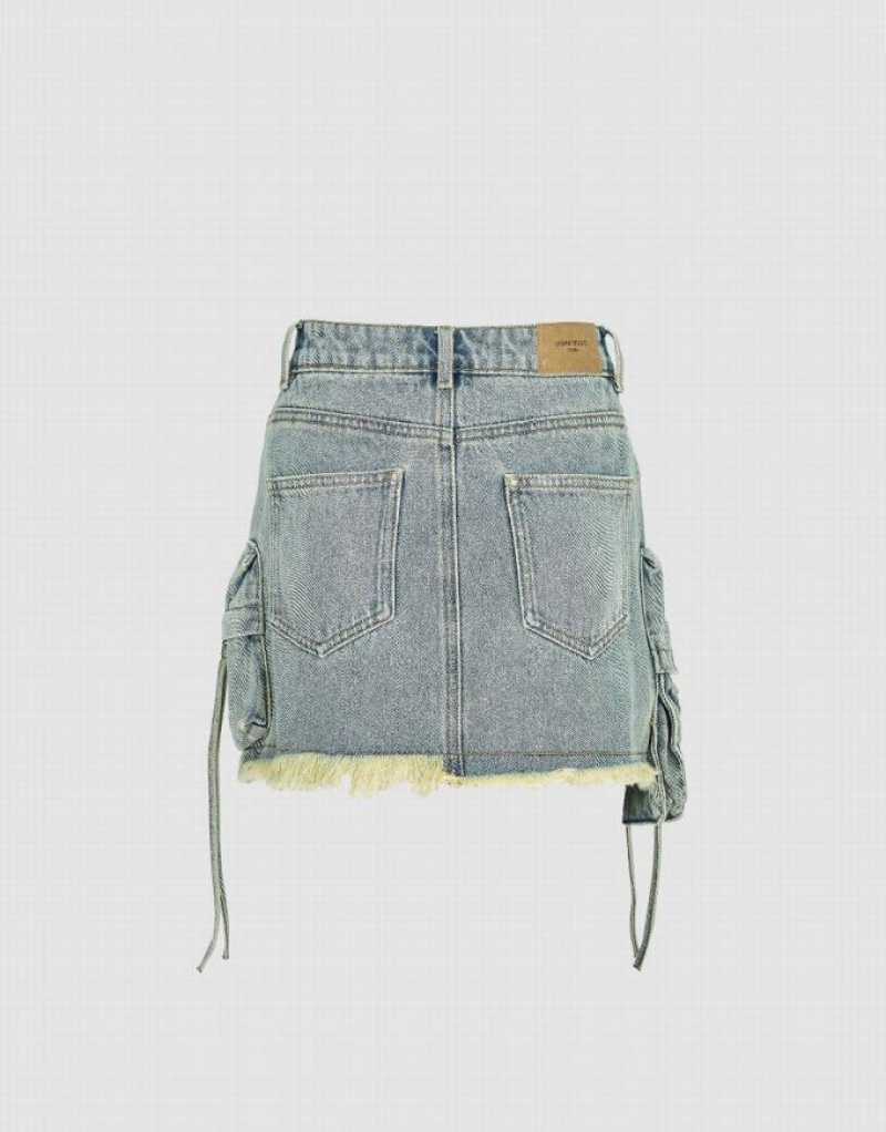 Blue Urban Revivo Raw Hem Mini Women's Denim Skirt | 72456YAWP