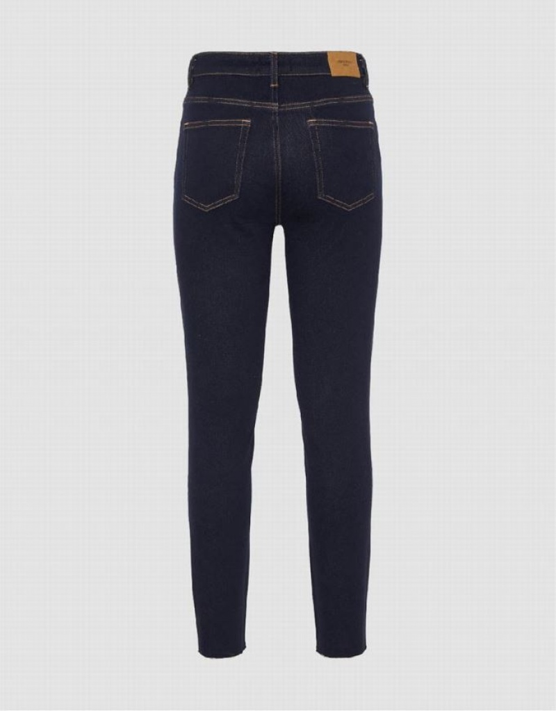 Blue Urban Revivo Raw Hem Skinny Women's Jeans | 63097FDOL