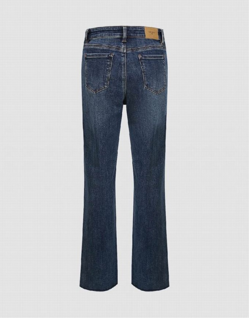 Blue Urban Revivo Raw Hem Straight Women's Jeans | 37891KWBD