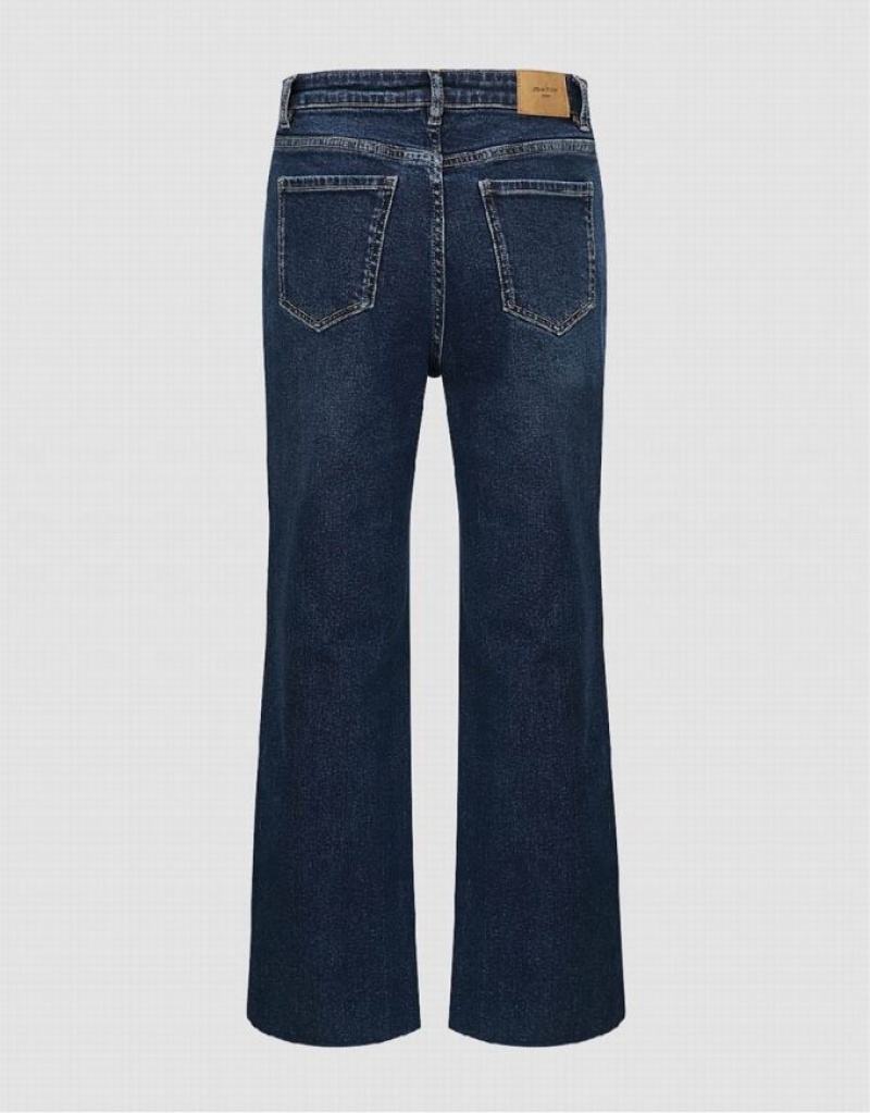 Blue Urban Revivo Raw Hem Straight Women's Jeans | 67123IFKR