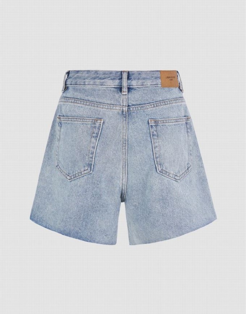 Blue Urban Revivo Raw Hem Women's Denim Shorts | 32495EDVS