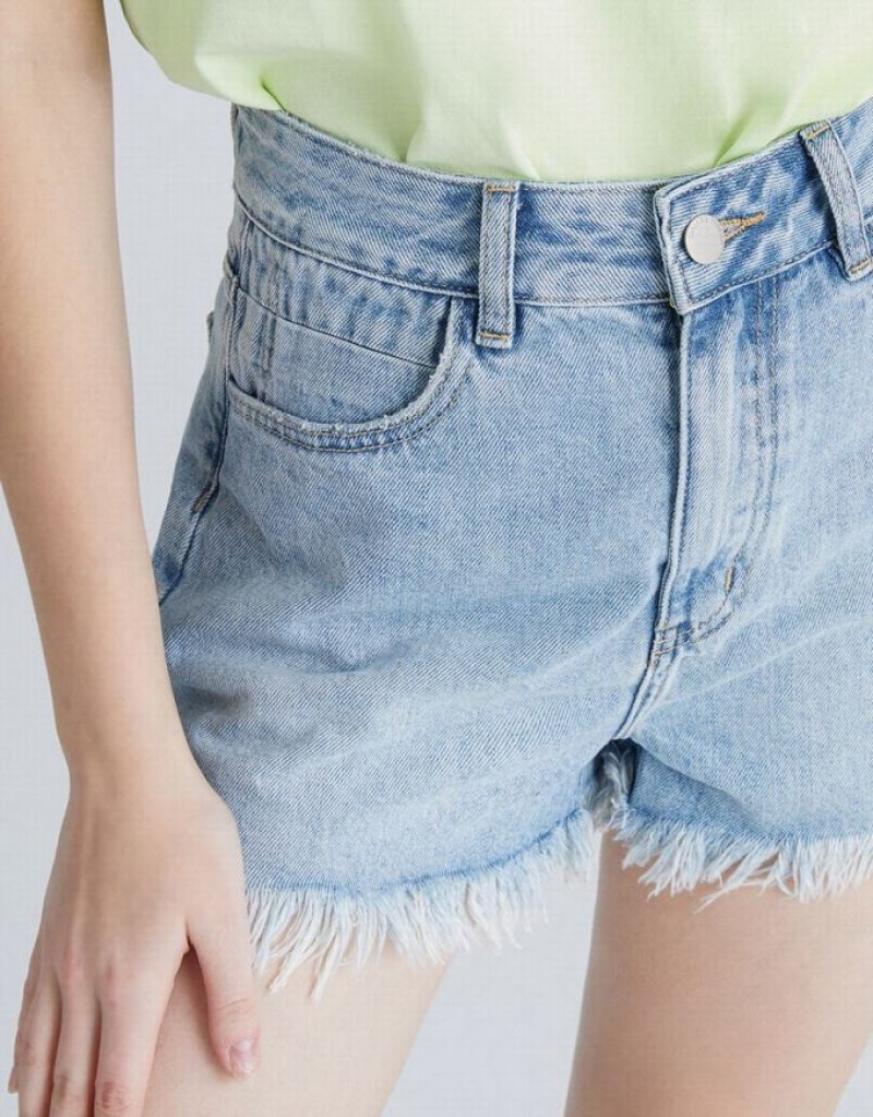 Blue Urban Revivo Raw Hem Women's Denim Shorts | 05634WXFN