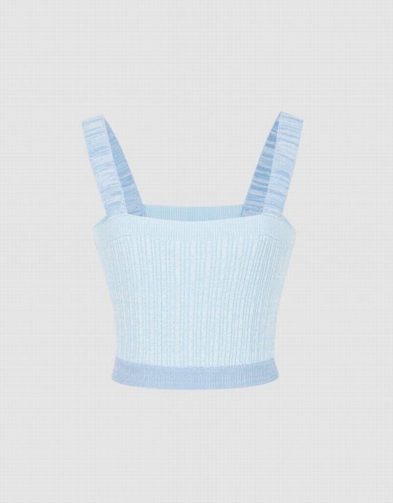 Blue Urban Revivo Ribbed Knit Women\'s Camisole | 39478HPAF