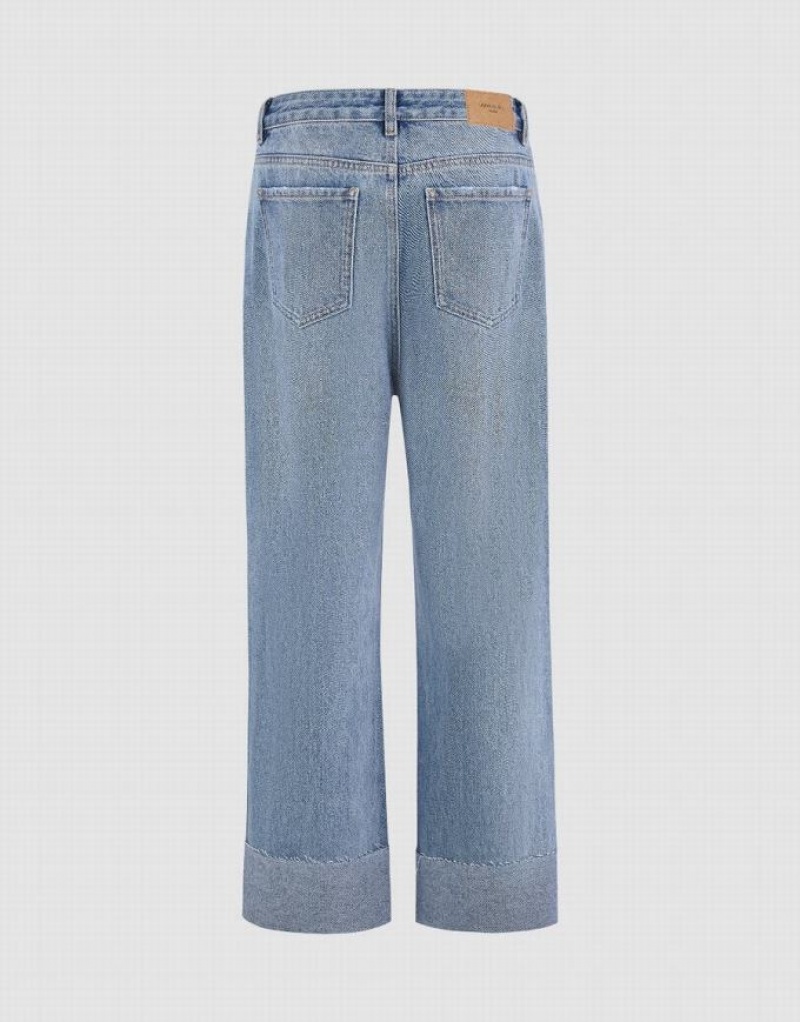 Blue Urban Revivo Ripped Straight Women's Jeans | 91870GSTV