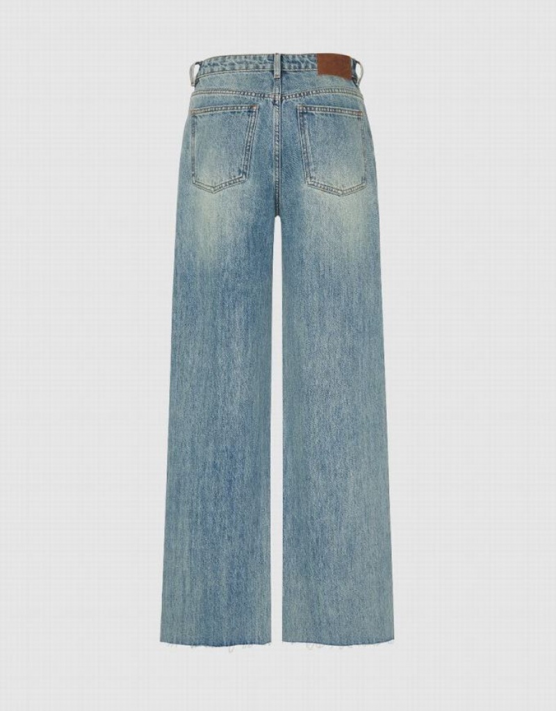 Blue Urban Revivo Ripped Wide-Leg Women's Jeans | 29014EDSX