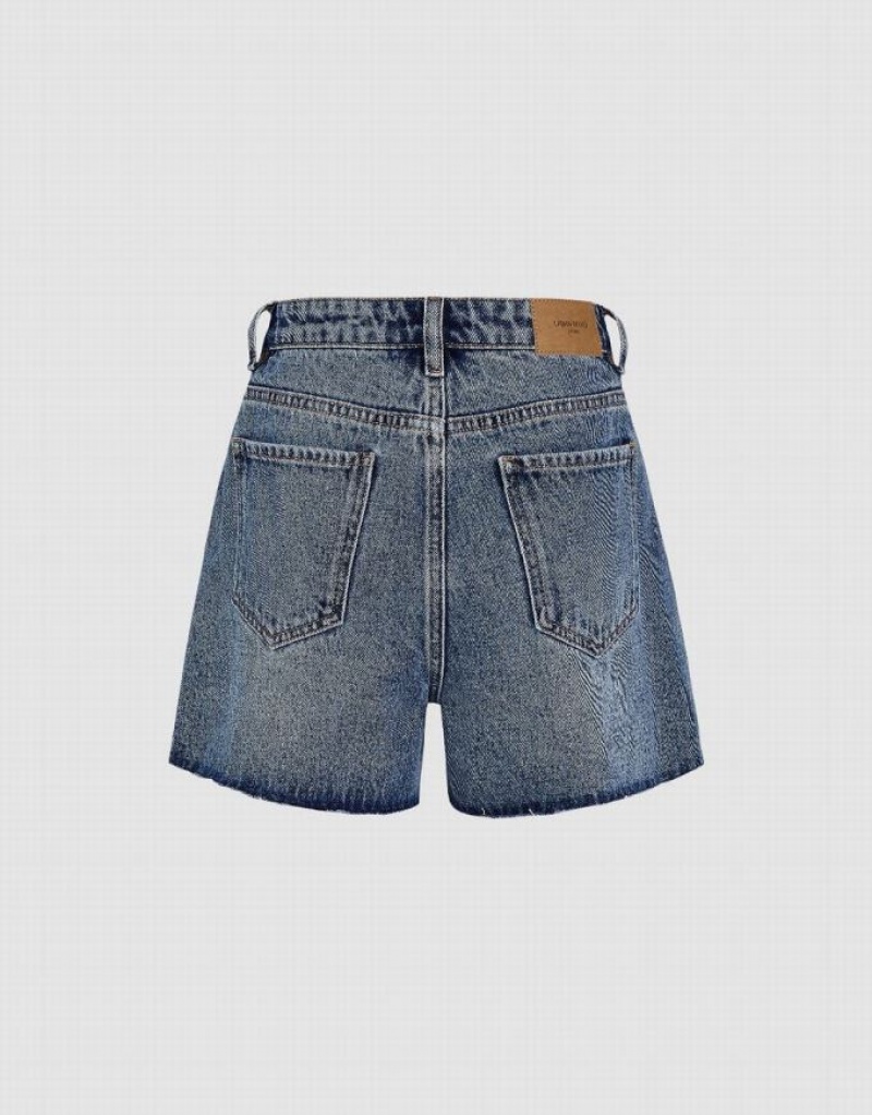 Blue Urban Revivo Ripped Women's Denim Shorts | 79640MWRF