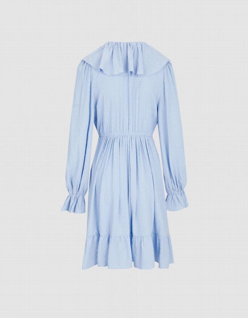 Blue Urban Revivo Ruffle Hem V Neck Women's Casual Dress | 62809PDXT