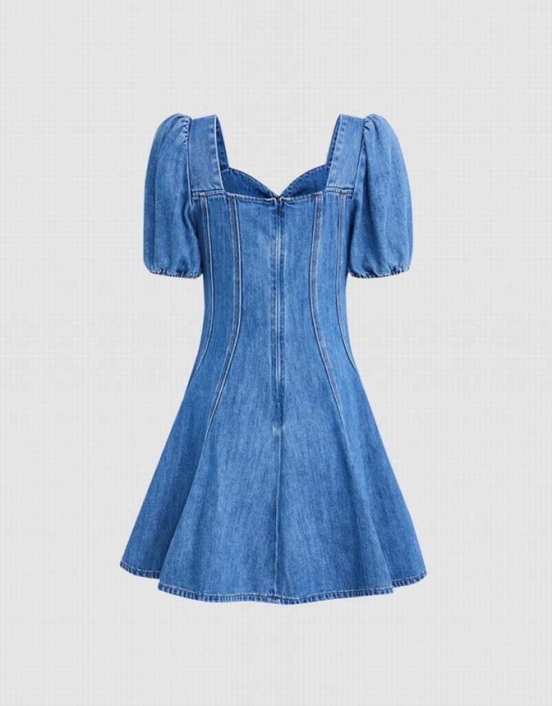 Blue Urban Revivo Skater Women's Denim Dress | 46815YGTO