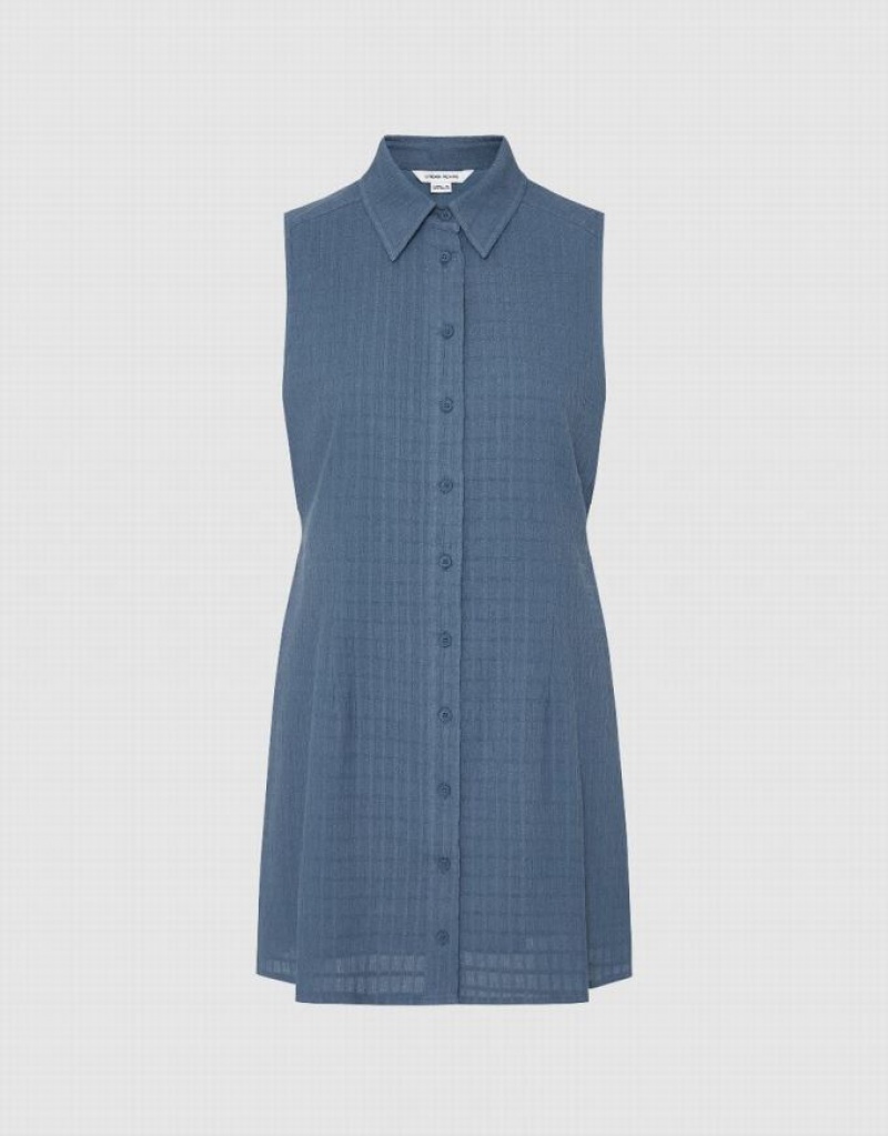 Blue Urban Revivo Sleeveless A-Line Women's Shirt Dress | 73260SHKA