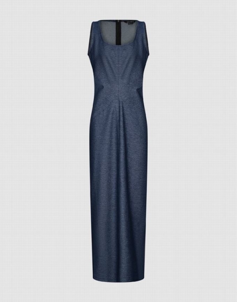 Blue Urban Revivo Sleeveless U Neck Straight Women's Dress | 07435IBYV