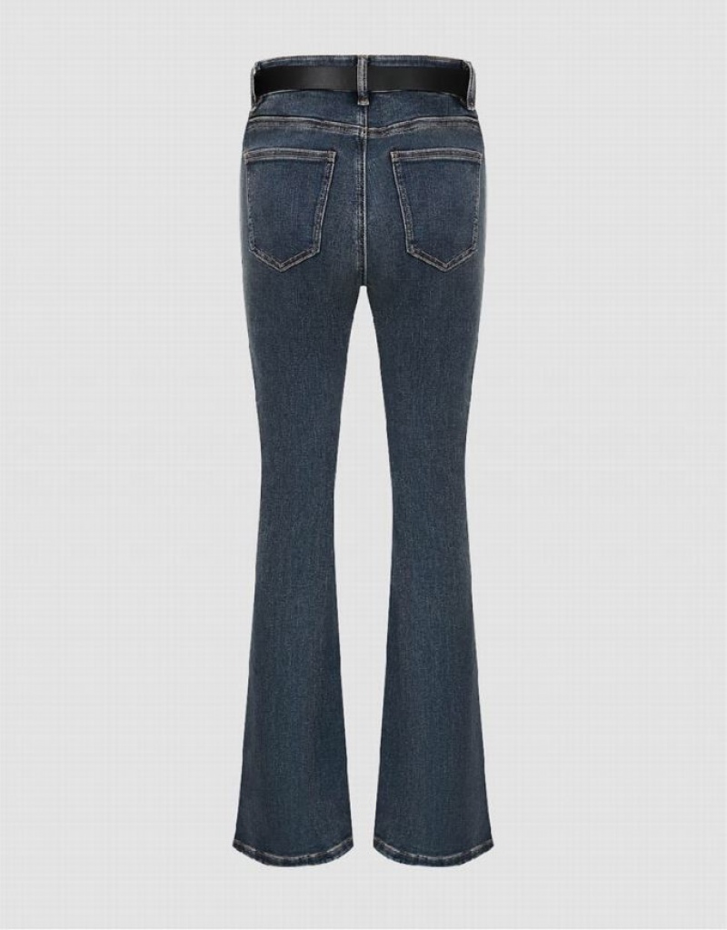 Blue Urban Revivo Split Hem Flare With Belt Women's Jeans | 84639RWBX