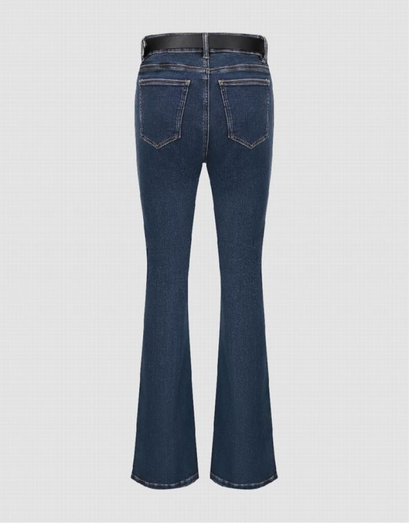 Blue Urban Revivo Split Hem Flare With Belt Women's Jeans | 69213PMGV