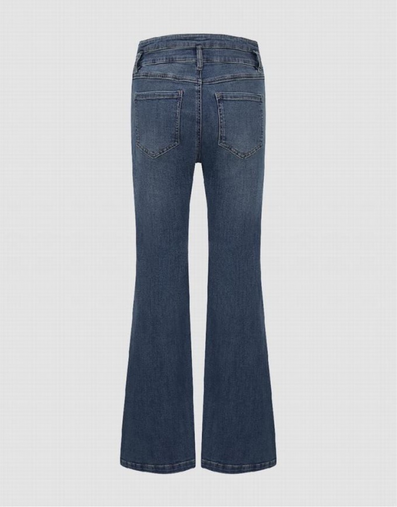 Blue Urban Revivo Split Hem Flare Women's Jeans | 03496LHRM