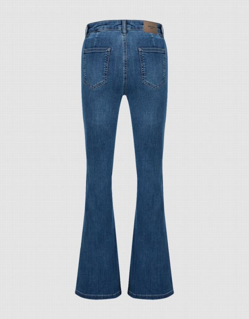 Blue Urban Revivo Split Hem Flare Women's Jeans | 45307MDCV